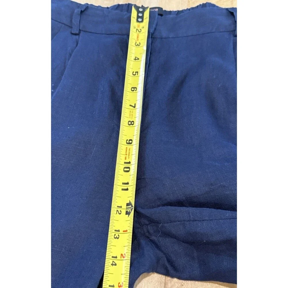 Quince 100% European Linen Navy Blue Pleated Trousers Women Sz 12 High Rise EUC